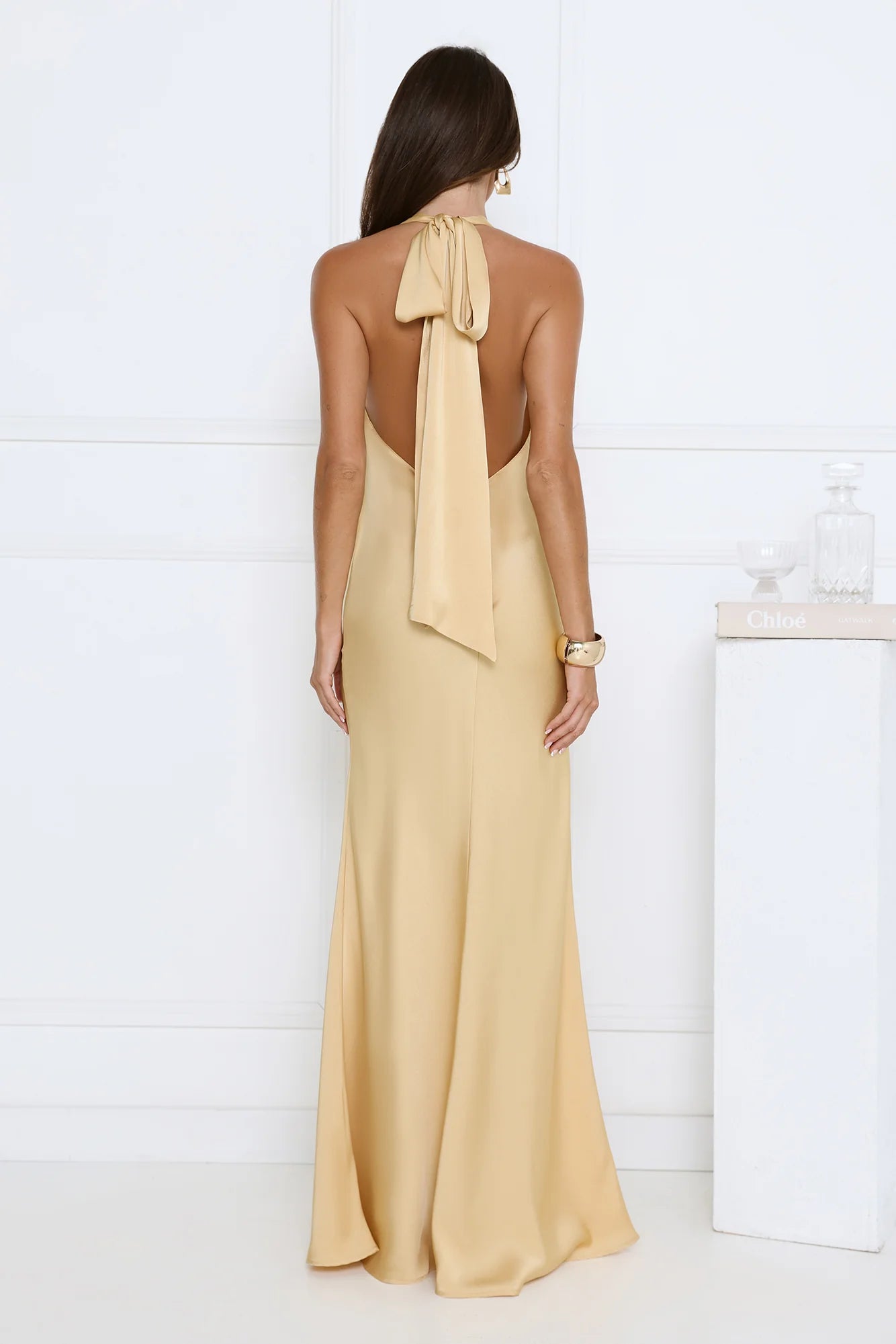 Elegant Mermaid Halter Sleeveless Satin Evening Dress Floor-Length Cowl-Back Bridesmaid Dress