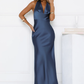 Elegant Mermaid Halter Sleeveless Satin Evening Dress Floor-Length Cowl-Back Bridesmaid Dress