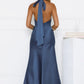 Elegant Mermaid Halter Sleeveless Satin Evening Dress Floor-Length Cowl-Back Bridesmaid Dress