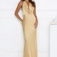 Elegant Mermaid Halter Sleeveless Satin Evening Dress Floor-Length Cowl-Back Bridesmaid Dress