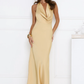 Elegant Mermaid Halter Sleeveless Satin Evening Dress Floor-Length Cowl-Back Bridesmaid Dress