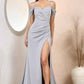Elegant Mermaid Off-the-Shoulder Short-Sleeve Satin Floor-Length Corset-Back Formal Prom Dress