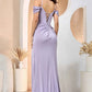 Elegant Mermaid Off-the-Shoulder Short-Sleeve Satin Floor-Length Corset-Back Formal Prom Dress