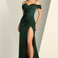 Elegant Mermaid Off-the-Shoulder Short-Sleeve Satin Floor-Length Corset-Back Formal Prom Dress