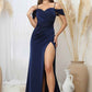 Elegant Mermaid Off-the-Shoulder Short-Sleeve Satin Floor-Length Corset-Back Formal Prom Dress