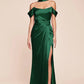 Elegant Mermaid Off-the-Shoulder Short Sleeve Satin Floor-Length Lace-up Slit Evening Dress