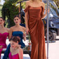 Elegant Mermaid Off-the-Shoulder Short Sleeve Satin Floor-Length Lace-up Slit Evening Dress
