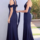 Elegant Mermaid Off-the-Shoulder Short Sleeve Satin Floor-Length Lace-up Slit Evening Dress