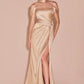 Elegant Mermaid Off-the-Shoulder Short Sleeve Satin Floor-Length Lace-up Slit Evening Dress