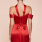 Elegant Mermaid Off-the-Shoulder Short Sleeve Satin Floor-Length Lace-up Slit Evening Dress