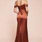 Elegant Mermaid Off-the-Shoulder Short Sleeve Satin Floor-Length Lace-up Slit Evening Dress