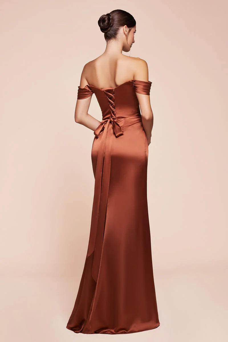 Elegant Mermaid Off-the-Shoulder Short Sleeve Satin Floor-Length Lace-up Slit Evening Dress