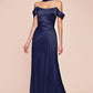 Elegant Mermaid Off-the-Shoulder Short Sleeve Satin Floor-Length Lace-up Slit Evening Dress