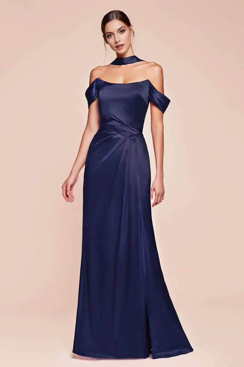 Elegant Mermaid Off-the-Shoulder Short Sleeve Satin Floor-Length Lace-up Slit Evening Dress