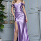 Elegant Mermaid Off-the-Shoulder Sleeveless Satin Floor Length Lace-up Slit Evening Gown