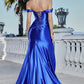 Elegant Mermaid Off-the-Shoulder Sleeveless Satin Floor Length Lace-up Slit Evening Gown