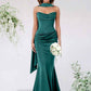 Elegant Mermaid Strapless Sleeveless Satin Floor-Length Corset-Back Prom Dress