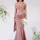 Elegant Mermaid Strapless Sleeveless Satin Floor-Length Corset-Back Prom Dress