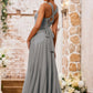 Elegant Mermaid V-Neck Spaghetti-Strap Floor-Length Knotted Bow Prom Dress
