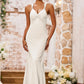 Elegant Mermaid V-Neck Spaghetti-Strap Floor-Length Knotted Bow Prom Dress