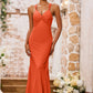 Elegant Mermaid V-Neck Spaghetti-Strap Floor-Length Knotted Bow Prom Dress
