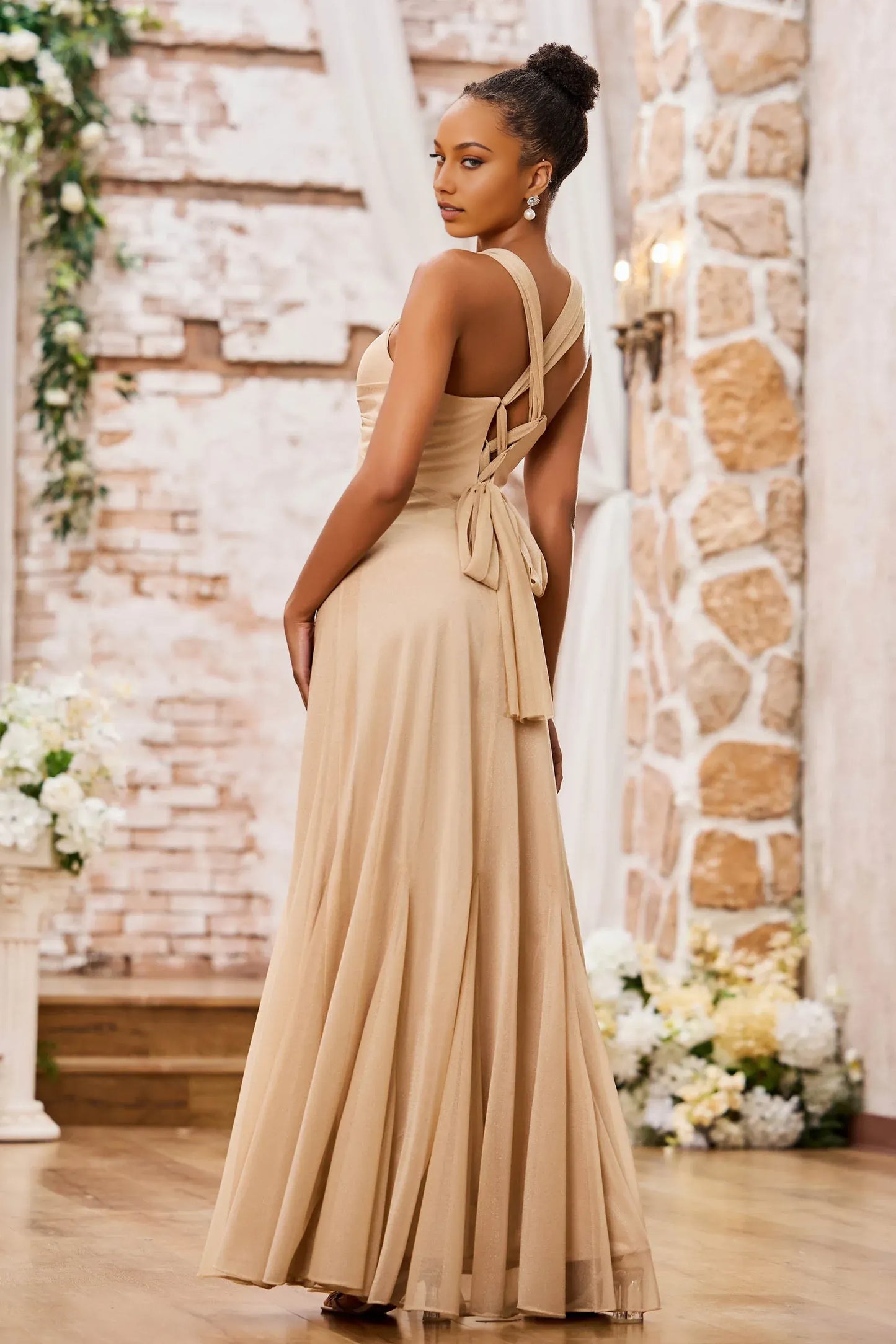 Elegant Mermaid V-Neck Spaghetti-Strap Floor-Length Knotted Bow Prom Dress