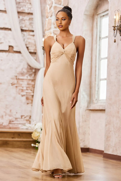 Elegant Mermaid V-Neck Spaghetti-Strap Floor-Length Knotted Bow Prom Dress