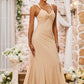 Elegant Mermaid V-Neck Spaghetti-Strap Floor-Length Knotted Bow Prom Dress