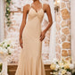 Elegant Mermaid V-Neck Spaghetti-Strap Floor-Length Knotted Bow Prom Dress