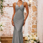 Elegant Mermaid V-Neck Spaghetti-Strap Floor-Length Knotted Bow Prom Dress