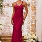 Elegant Mermaid V-Neck Spaghetti-Strap Floor-Length Knotted Bow Prom Dress
