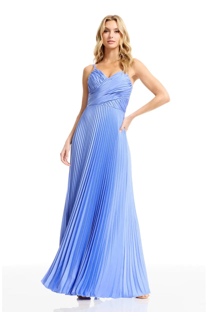 Elegant A-Line Floor-Length Sweetheart Neck Spaghetti Strap Satin Ruched Bodice Pleated Formal Evening Gown