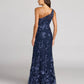 Exquisite Column One-shoulder Sleeveless Mesh Long Embroidered Evening Gown