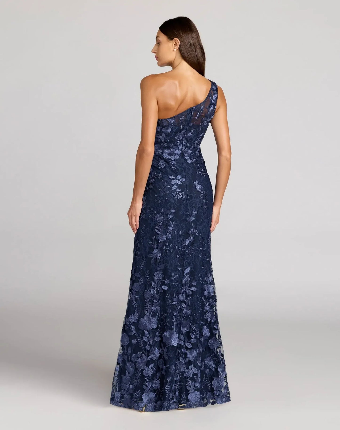 Exquisite Column One-shoulder Sleeveless Mesh Long Embroidered Evening Gown