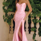 Exquisite Mermaid Sweetheart Strapless Satin Floor-Length Corset Lace-up Slit Evening Gown
