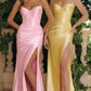 Exquisite Mermaid Sweetheart Strapless Satin Floor-Length Corset Lace-up Slit Evening Gown