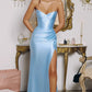 Exquisite Mermaid Sweetheart Strapless Satin Floor-Length Corset Lace-up Slit Evening Gown