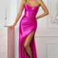 Exquisite Mermaid Sweetheart Strapless Satin Floor-Length Corset Lace-up Slit Evening Gown