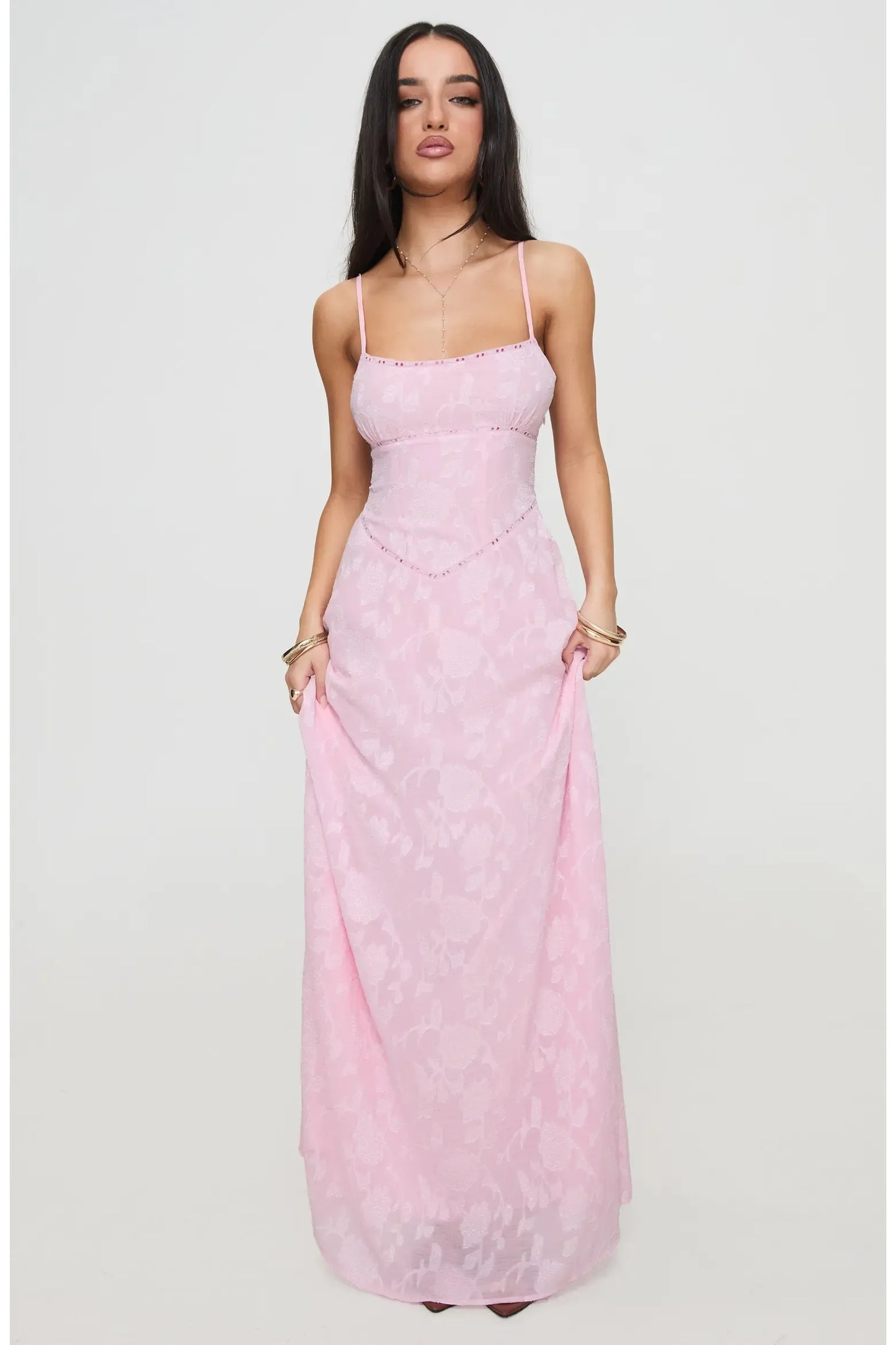 Fitted Column Square Spaghetti Strap Crisscross Lace Up Floor Prom Dress