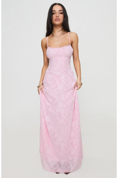 Fitted Column Square Spaghetti Strap Crisscross Lace Up Floor Prom Dress