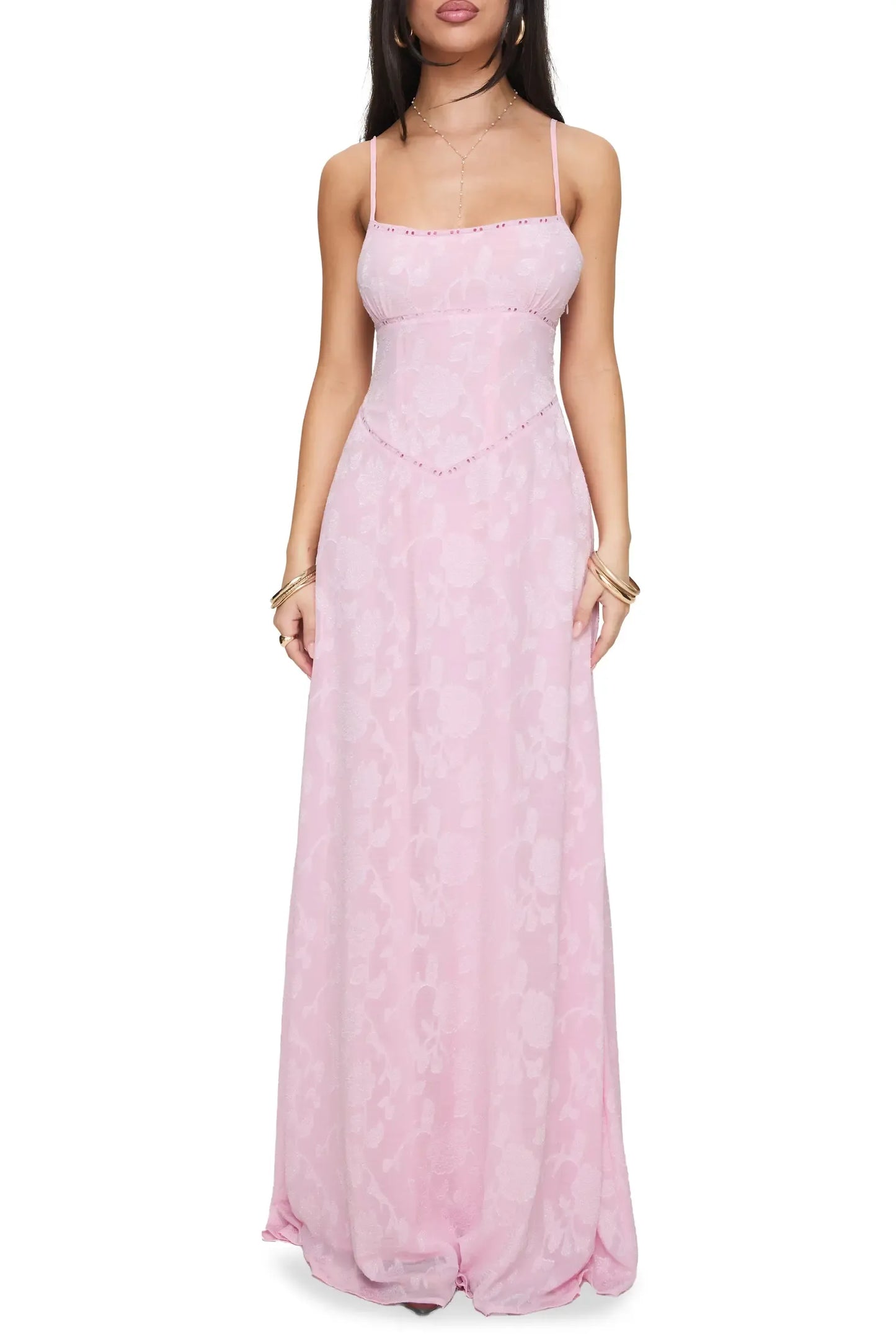 Fitted Column Square Spaghetti Strap Crisscross Lace Up Floor Prom Dress