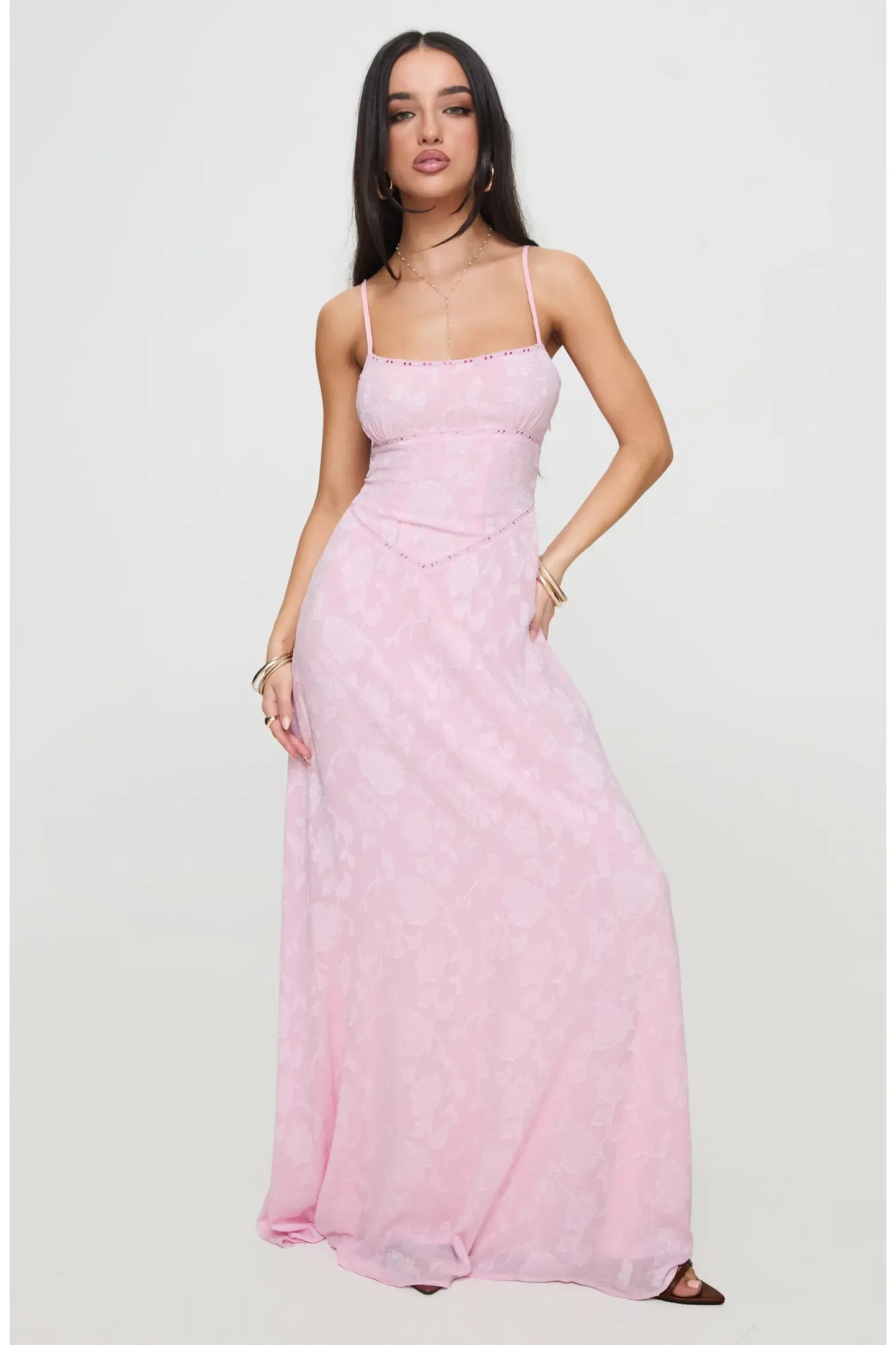 Fitted Column Square Spaghetti Strap Crisscross Lace Up Floor Prom Dress