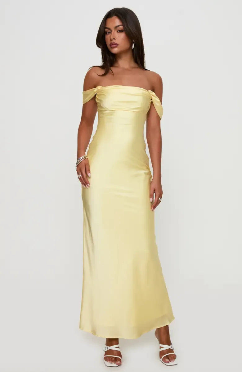 Fitted Mermaid Straight Off Shoulder Open Back Maxi Prom Dress