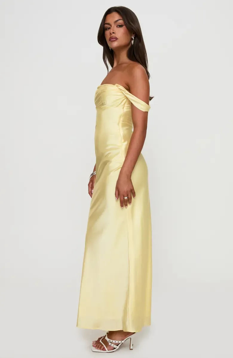 Fitted Mermaid Straight Off Shoulder Open Back Maxi Prom Dress