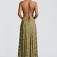 Floral Lace A-Line Maxi Prom Dress With Lace-Up Back And Spaghetti Straps