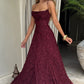 Floral Lace A-Line Maxi Prom Dress With Lace-Up Back And Spaghetti Straps