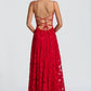 Floral Lace A-Line Maxi Prom Dress With Lace-Up Back And Spaghetti Straps