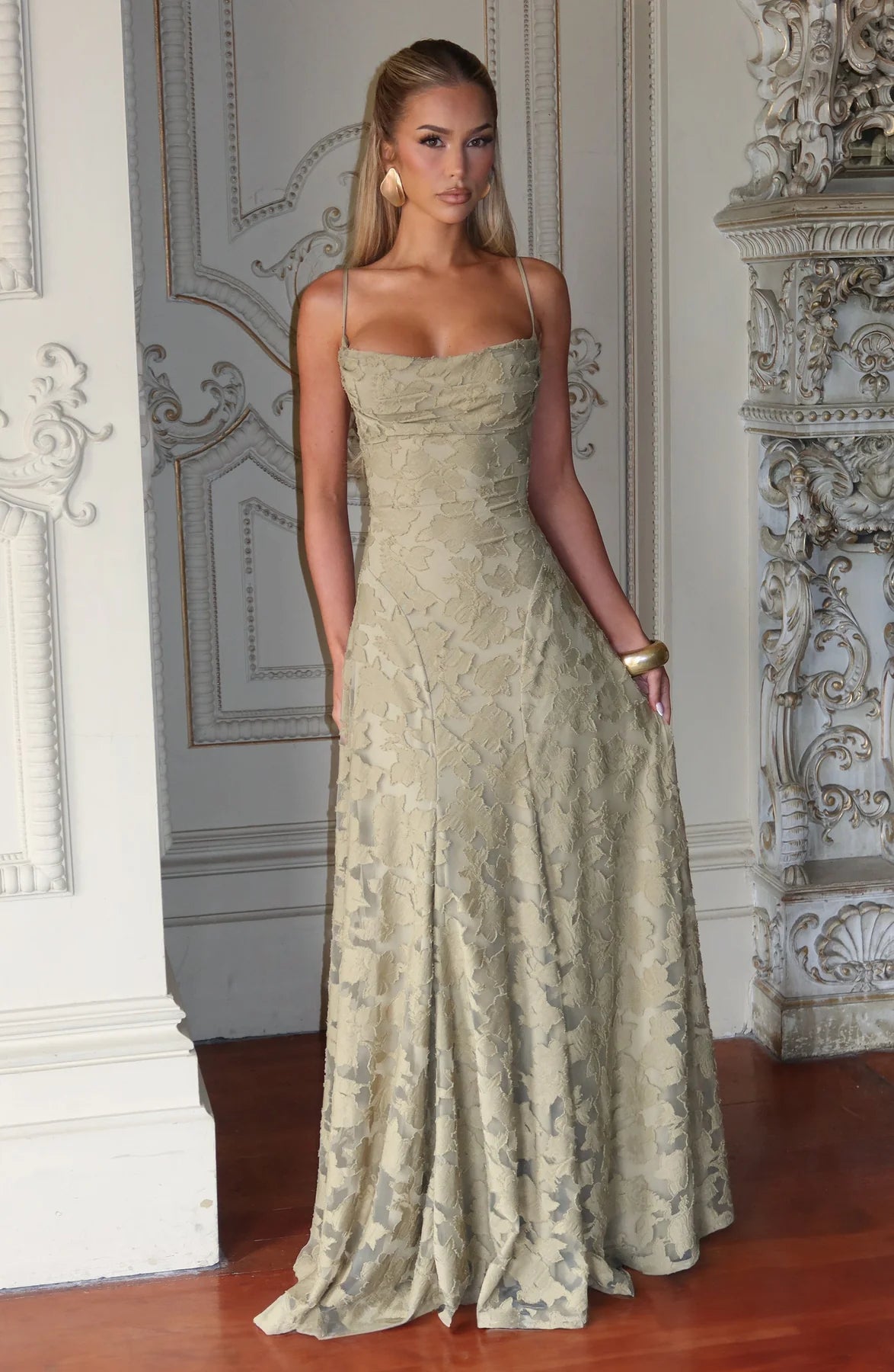 Floral Lace A-Line Maxi Prom Dress With Lace-Up Back And Spaghetti Straps