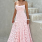 Floral Lace A-Line Maxi Prom Dress With Lace-Up Back And Spaghetti Straps