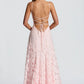 Floral Lace A-Line Maxi Prom Dress With Lace-Up Back And Spaghetti Straps
